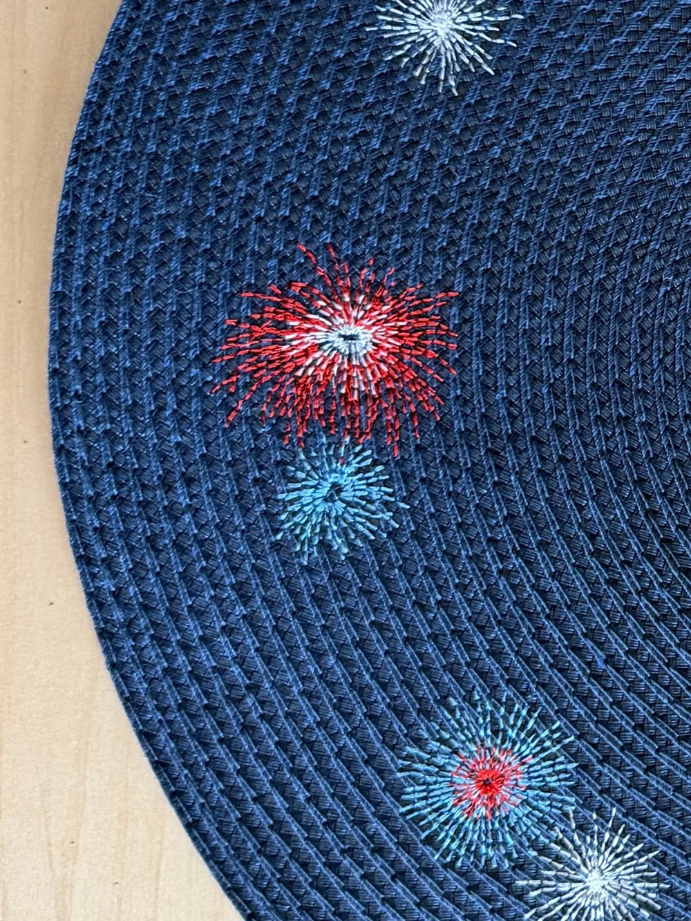 Fireworks 4th of July Red, White, & Blue woven and embroidered placemats 14.5